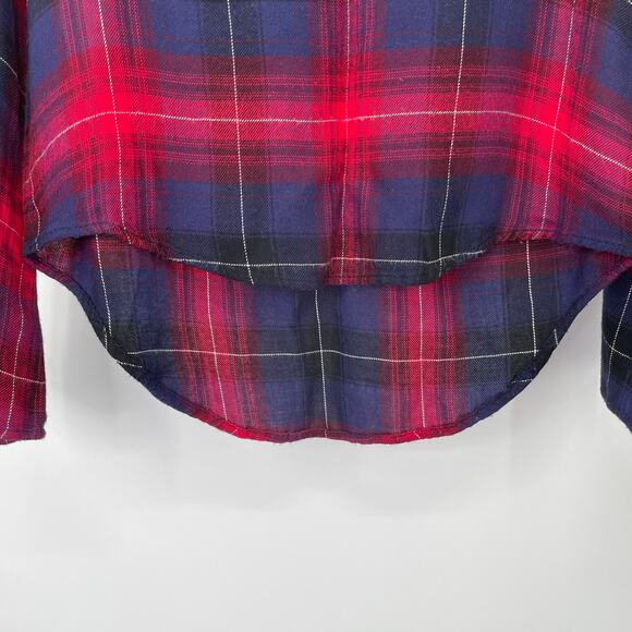 ANTHRO CLOTH & STONE Red Blue Plaid Flannel V-neck Long Sleeve Top Shirt XS - Picture 6 of 12